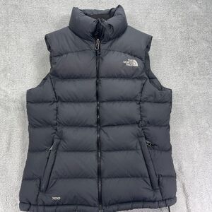 The North Face 700 Down Puffer Vest Women Small Black Full Zip Mock Neck